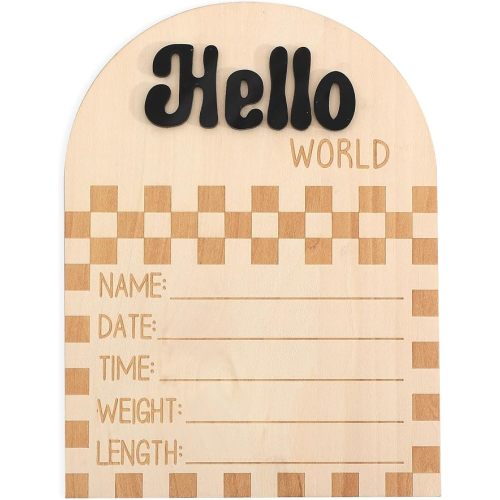 Wooden Racing Hello World Bulletin Board - Little Racer Birth Information Record, Racing Themed Baby Milestone Discs, Checkerboard Baby Announcement Sign, Hospital Nursery Photo Props (Black)