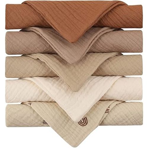 5 Pcs Towel Baby Face Cloth Baby Bath Towel Handkerchief Cotton Burp Cloth Soft Absorbent Gauze Kindergarten Washcloth, As Pic Shows