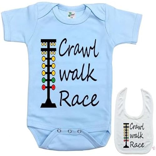 Crawl Walk Race -Cute Car Racing outdoor sports Baby bodysuit onesie & bib