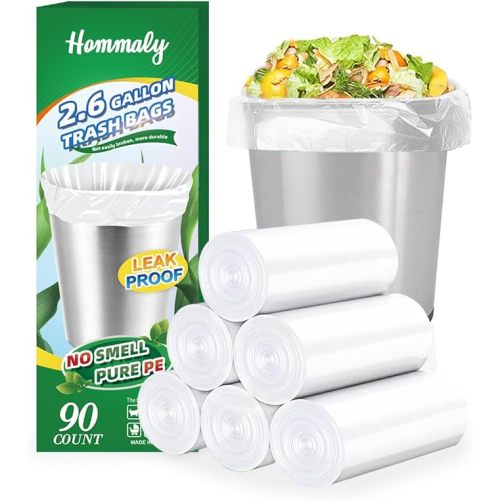 Hommaly 2.6 Gallon 90 pcs Small Clear Trash Bags, Strong 2.5 Gallon Garbage Bags, Bathroom Trash Can Bin Liners Unscented, Mini Plastic Bags for Office, Waste Basket Liner, Fit 6-10 Liters, 2-2.6 Gal