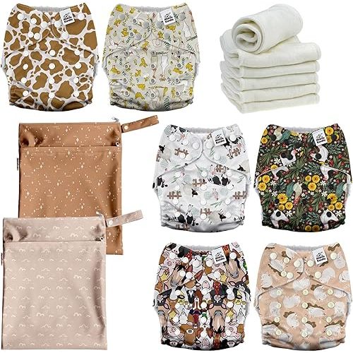 Mama Koala 3.0 Baby Cloth Diapers with 6 Inserts Bundle, with 2 Pack Reusable Wet Dry Bag
