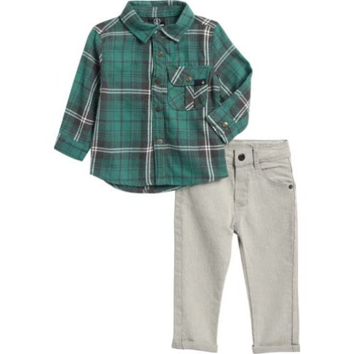 Brushed Flannel Shirt & Slim Fit Jeans Set, 12M