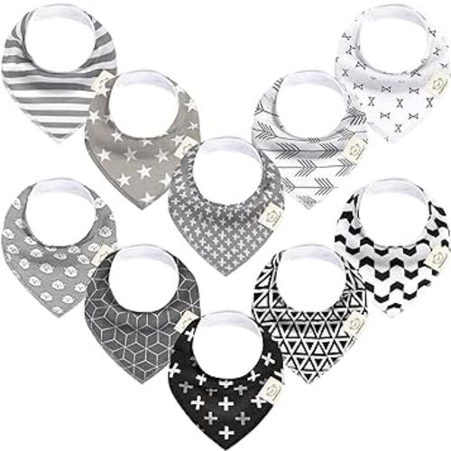 10-Pack Organic Baby Bandana Bibs for Girls - Super Absorbent Triangle Baby Bibs for Drooling and Teething Infant, 100% Cotton Extra Soft for Newborn, Infant 0-36 Months (MONOS)