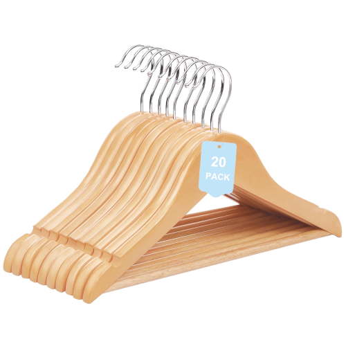 Cozymood Wooden Childrens Hangers Kids Hangers 20 Pack, Wood Baby Hangers, 360° Swivel Hook Non Slip Coat Hanger, Natural