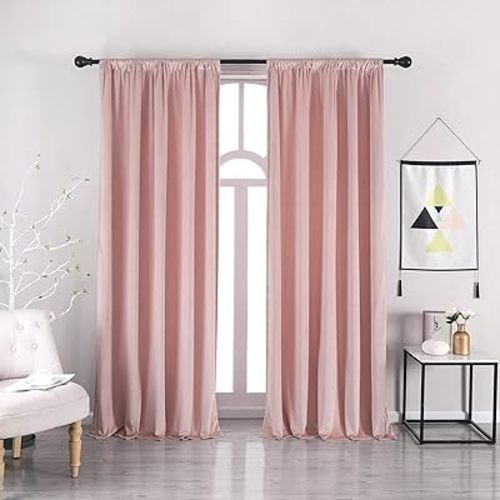 nanbowang Pink Velvet Curtains - 52"x 63" Soft Rod Pocket Thermal Insulated Window Treatment for Bedroom Living Room Light Filtering Drapes 2 Panels