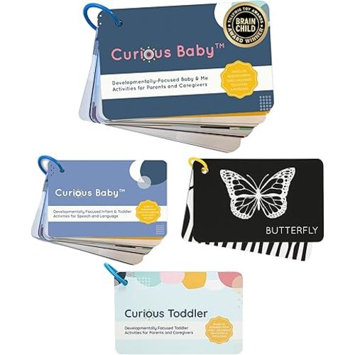 Curious Baby™, Toddler, High Contrast, and Speech Development Cards. Award Winning 40+ Activities for Baby & Me, Activity at Home, Speech and Language Development