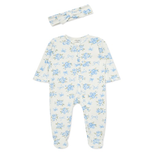 Roses Bows Cotton Footie & Headband Set (Nordstrom Exclusive)