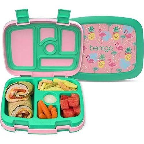 Bentgo Kids Prints Leak-Proof, 5-Compartment Bento-Style Kids Lunch Box - Ideal Portion Sizes for Ages 3-7, Durable, Drop-Proof, Dishwasher Safe, & Made with BPA-Free Materials (Tropical)