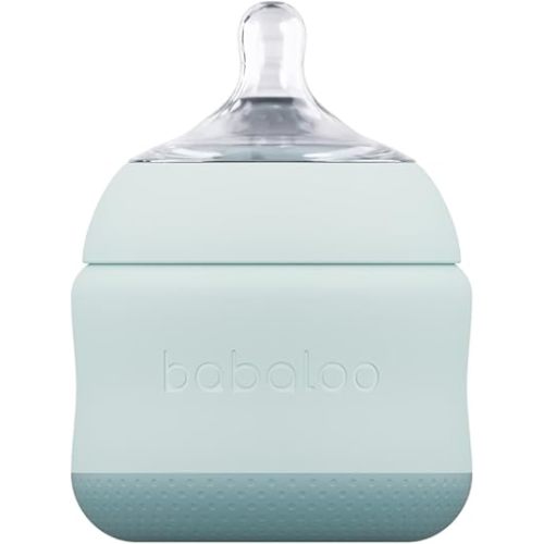 Babaloo Baby-Led Silicone Baby Bottle, Airless, Anti-Colic, 360° Gravity-Free Feeding, Reduces Gas & Spit-Up, 100% Platinum Food-Grade Silicone, 8oz, 1 Pack - Bleu