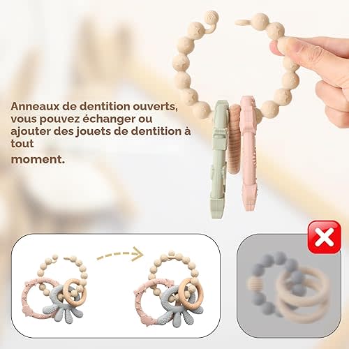 Lot de 3 anneaux de dentition en silicone pour bébés, jouets de dentition multi-usages pour nourrissons, jouets à mâcher pour bébés, garçons et filles, bleu layette