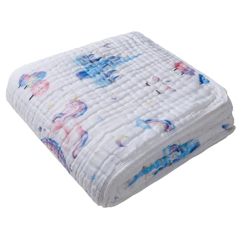 ZPECC Muslin Baby Blanket Thicker, 30x40 Organic Cotton Newborn Receiving Quilt Hypoallergenic for Baby Essentials Swaddle Crib Stroller, Unicorn