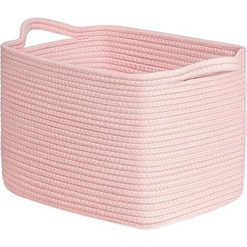 INDRESSME Storage Basket Pink Basket for Nursery, Baskets for Organizing, Baby Gift Basket, Woven Basket for Toys, Towels, Small Laundry Basket, Rope Basket for Decor, 13" x 10" x 9"
