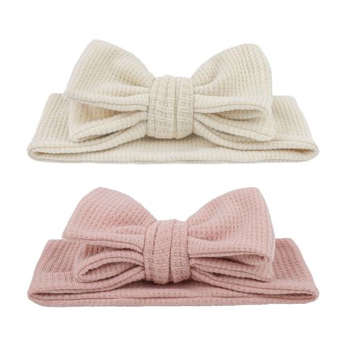 YanJie Baby Girls Headbands & Bows - Stretchy Waffle Pink, Handmade, Toddler Hair Accessories