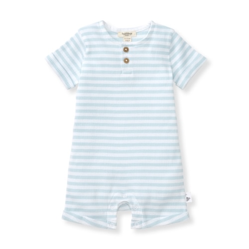 Ocean Blue Rib Stripe Baby Romper, 6-9M