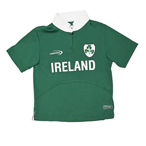 Lansdowne Green Ireland Shamrock Crest Performance Short Sleeve Kids Rugby Shirt