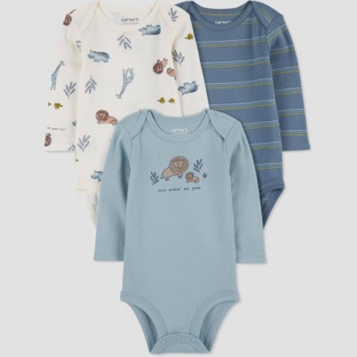 Carter's Just One You® Baby Boys' 3pk Long Sleeve Bodysuit, Color: White | Blue, Size: 3M