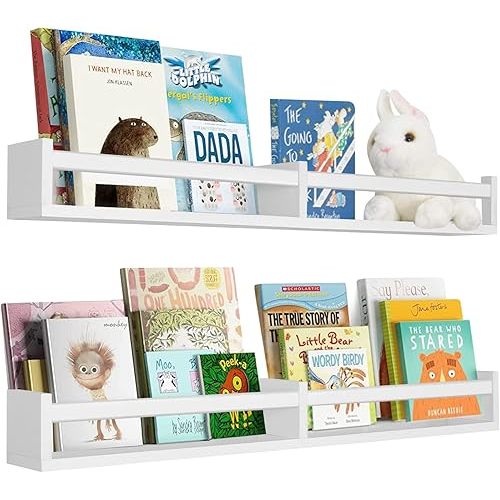 Nursery Book Shelves 32 Inches White Set of 2,Floating Wall Bookshelves for Kids,Nursery Shelves for Bookshelf Wall,Kids Bookshelf(Set of 2 White)