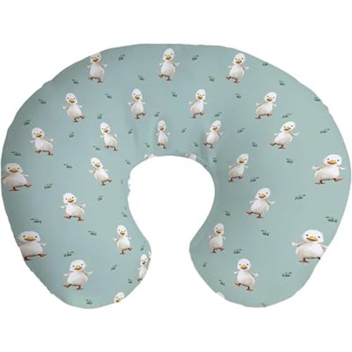 Cute Geese Duck Boho Leaves Nursing Pillow Covers Farm Animal Soft Comfortable Nursing Cover for Breastfeeding Pillows Dancing Geese Green Leaves Slipcover for Baby Girls Boys Newborn
