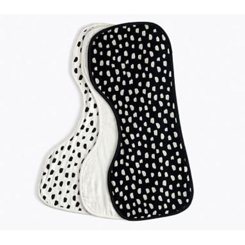 Brushstroke Dot Organic Muslin Burp Cloth Set, Black/White