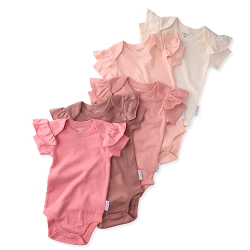 Butterblu baby-girls Rory 5-pack Short Sleeve Ruffle Shoulder Bodysuits 100% Organic Cotton for Baby Girls