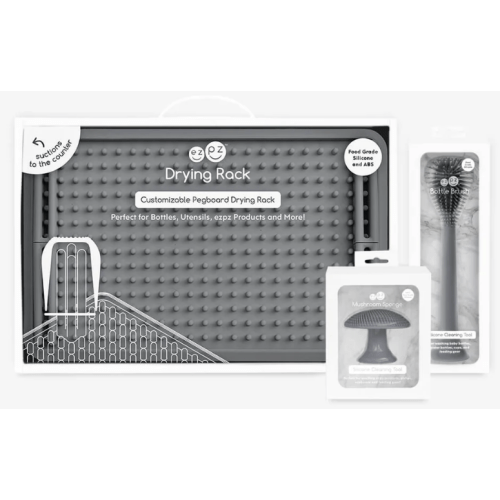 Cleaning Bundle by ezpz | Silicone Sponge, Bottle Brush & Drying Rack