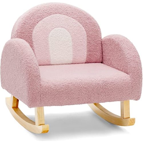 INFANS Kids Sofa, Toddler Rocking Chair with Solid Wooden Frame, Anti-Tipping Design, Plush Fabric, Children Armchair for Nursery Kindergarten Playroom Preschool, Gift for Boys Girls (Pink)