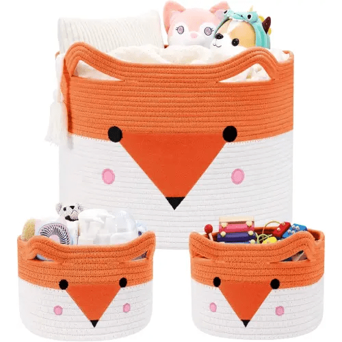 Large Baby Basket Toy Storage 3 Pack, (20"x13.8") Woven Baby Laundry Basket Blanket Basket, Stuffed Animal Storage, Baby Gift Basket Empty, Toy Basket for Kids, Dog, Cat.