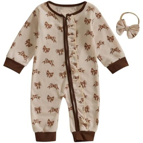 SAYOO Newborn Baby Girl Football Jumpsuit Football Rugby Bow Print Zipper Fall Romper Infant One Piece Bodysuit Coveralls