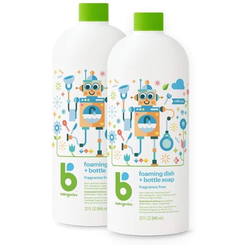 Babyganics Foaming Dish & Bottle Soap , Fragrance Free, 32oz, 2 Pack, Packaging May Vary - 32 Fl Oz (Pack of 2)