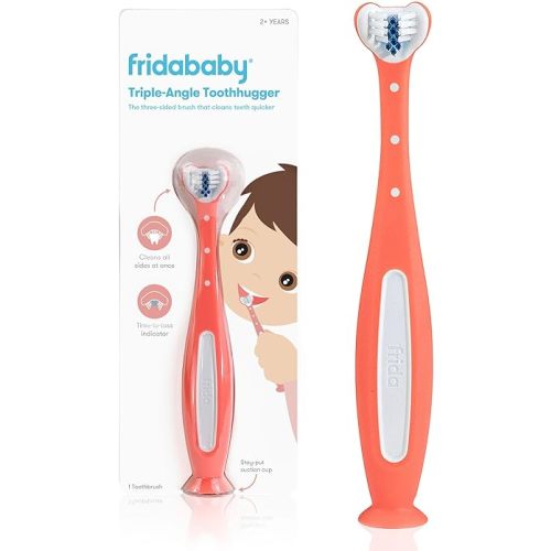Frida Baby Triple-Angle Toothhugger Training Toddler Toothbrush | Toddler Toothbrush 2 Years and Up, Cleans All Sides at Once | Pink