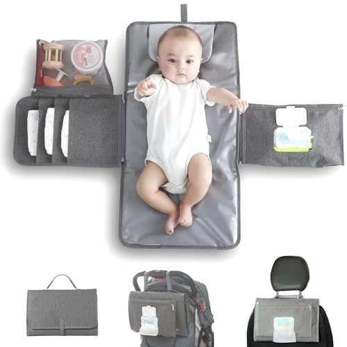 JanYoo Baby Portable Changing Pad, Baby Changing Mat Travel Waterproof Diaper Liners for Newborn, Foldable Diaper Bag with Wipes Pocket for Baby Shower Gifts