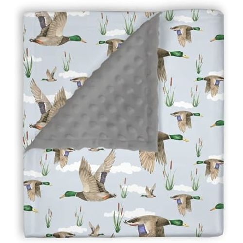 Mink Baby Boys Blanket Mallard Duck Hunting, Wild Lake Bird Animal Hunter Reed Soft Plush Double Layer Dotted Backing Receiving Swaddle, Newborn Infant Toddler Nursery Crib Bedding 30 x 40