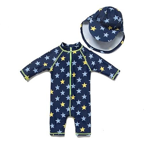 Baby Toddler Boys Bathing Suits One Piece Swimsuit Set Bathing Suit Zip Sunsuit with Hat