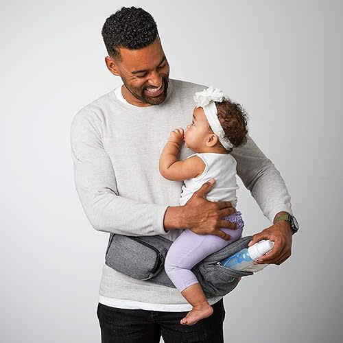 Tushbaby The Original Safety-Certified Hip Carrier for Babies & Toddlers: Machine Washable Child Waist Seat with Pocket Storage, As Seen on Shark Tank (23”-44” Waist, 0-3 yrs up to 45lbs) – Grey
