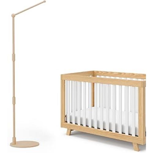 Floor-Standing Crib Mobile Arm,44.5-61 Inches Adjustable Height Natural Beech Wood, Baby Mobile Holder Hanger for Crib/Bassinet/Playpen, Easy Assembly Unisex Nursery Decor