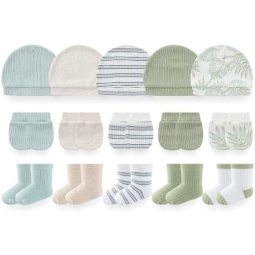 Baby Girls Boys Hats Mittens and Socks Set Cotton Infant Caps Newborn Soft Gloves 0-6 Months