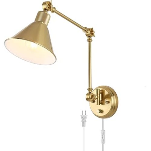 TRLIFE Wall Sconce Brushed Brass Wall Lights Swing Arm