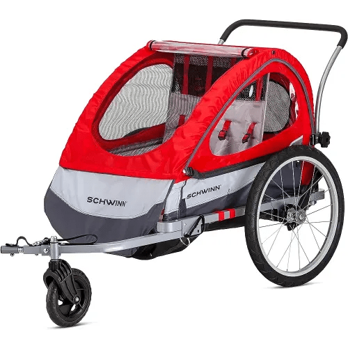 Schwinn Joyrider Echo and Trailblazer Child Bike Trailer, Single and Double Seat Baby Carrier Options, Canopy, 16 or 20-Inch Air-Filled Tires, with Bug Screen & Weather Shield, Bike Attachment