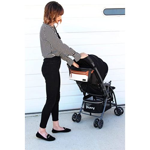 Itzy Ritzy Adjustable Stroller Caddy / Organizer Featuring Two Built-in Front Zippered Pocket and Adjustable Straps to Fit Nearly Any Stroller, Coffee and Cream - Coffee & Cream
