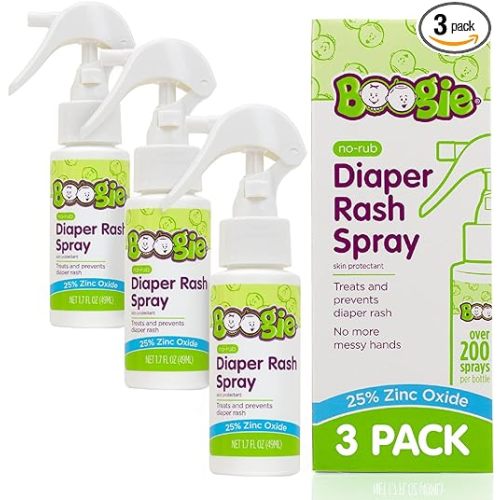 Baby Diaper Rash Cream Spray by Boogie Bottoms, No-Rub Touch Free Application for Sensitive Skin, Over 200 Sprays per Bottle, 1.7 oz, Pack of 3