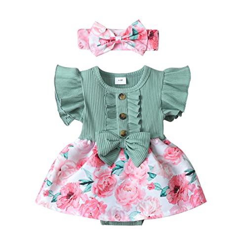 MBZJSDKHLK Newborn Baby Girl Clothes Romper Ruffle Short Sleeve Ribbed Tops Summer Infant Outfits Set