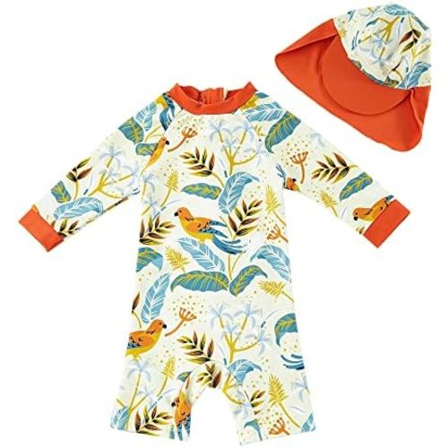 upandfast Baby/Toddler Swimsuit UPF 50+ Sun Protection One Piece Zipper Bathing Suit with Sun Hat Infant Beach Swimwear