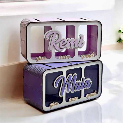Save Spend Share Bank, Wood Saving Piggy Bank, Custom Divided Piggy Bank, Give Save Spend Bank, Money Box, Custom Budget Bank