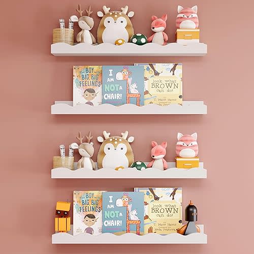 Floating Shelves for Wall Décor Set of 4 Nursery Book Shelves Bathroom Shelves Over Toilet Wall Shelf for Books, Plants, Toys, Photo Frames, Picture Ledge-White