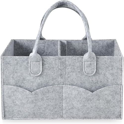 PandaEar Baby Diaper Caddy Organizer, Portable Diaper Holder Organizer Nursery Storage Basket for Wipes & baby stuff, Collapsible Baby Organizer with Divided Design (Grey)