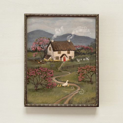 Spring Cottage | Spring Room Decor, Kitchen Wall Art, Laundry Room Wall Art, Spring Wall Art, Cottagecore Decor, Folk Art Painting, Folk Art