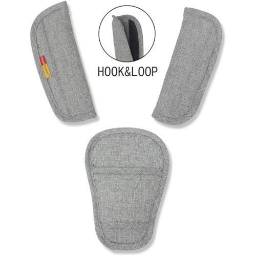 3 Pieces Baby Stroller Car Seat Strap Covers and Crotch Pad Combo Grey, Universal Soft Seat Belt Strap Covers for Newborns Infants Kids Child, Pushchair Seat Belt Covers