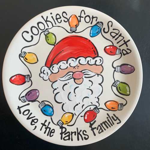 Hand Painted Santa and Christmas Lights - Treats for Santa - ~ 10"