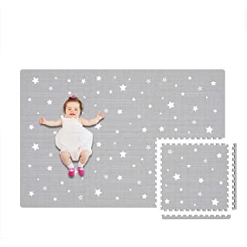 Extra Large Baby Play Mat - 4FT x 6FT Non-Toxic Foam Puzzle Floor Mat for Kids & Toddlers (Grey/White Star)