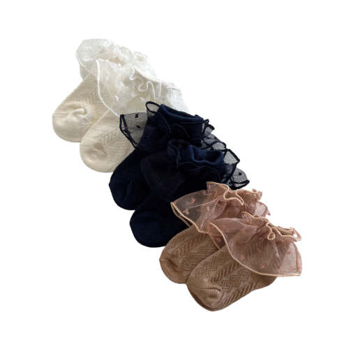 3-Pack Fancy Sneaker Socks, Beige, White, Navy